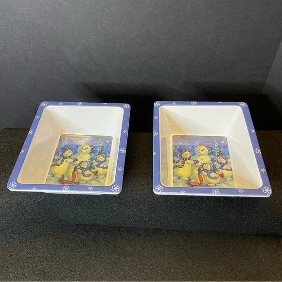 2 Snowman Snack Rectangle Bowls 6 x 5.25 Inches - Picture 10 of 16